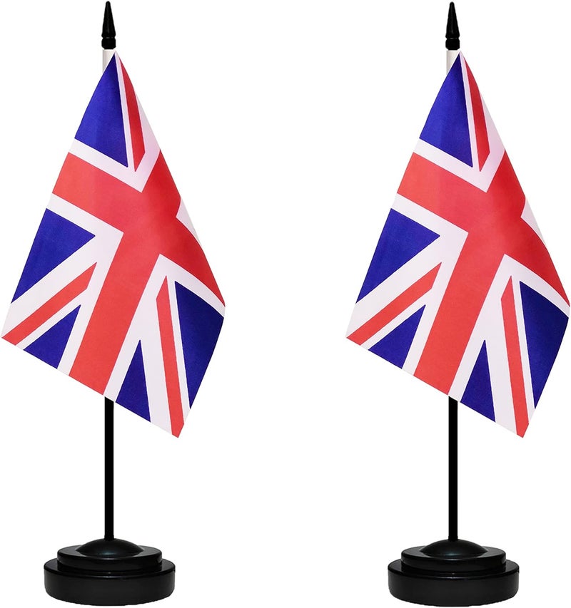 tibijoy UK Flags British Desk Table Flag Set Small Mini United Kingdom Table Office Flag with 13" Black Pole, Black Base and Spear Top,Miniature British Deluxe Desktop Flag, Home Decoration, Office Decoration, Festival Celebrations(12 Pack ) - Image 2